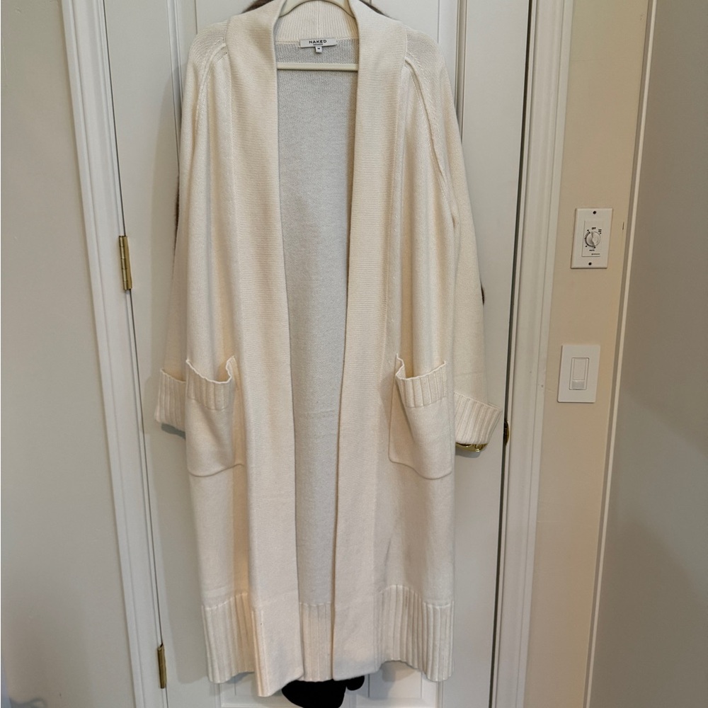 NakedCashmere Cream Open-Front Longline Cardigan